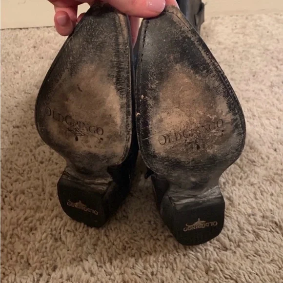 Old Gringo Black Myra Cowboy Boots with stitching. Sz 6.5, side zip. 18” shaft - Picture 4 of 4